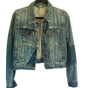Free People Patchwork Denim Jeans Jacket Vintage Look Casual Y2K Retro Boho 70s